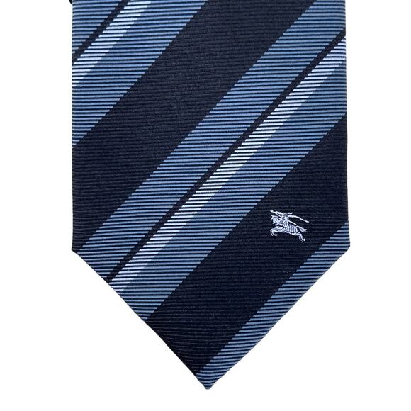Burberry Men's 100% Silk Embroidered Neck Tie Multicolor Blue Diagonal Striped - Picture 4 of 5